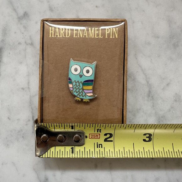 Owl Hard Enamel Pin Peter Pauper Press Turquoise Blue Body w/ Multi-Color Wings - Picture 5 of 6